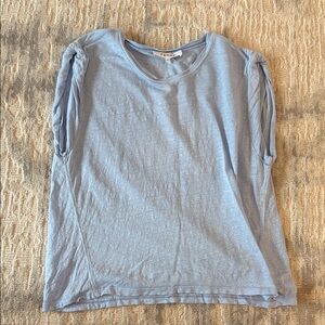 Frame Denim Pale Blue Short Sleeve Tee with Knotted Sleeves